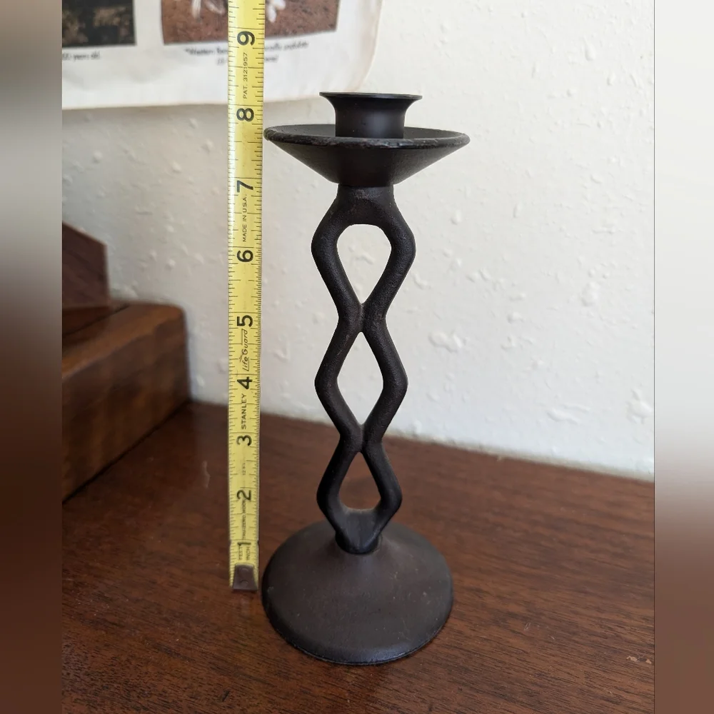 Vintage Geometric Cast Iron Taper Candleholder